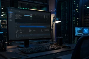 Modern computer displaying uTorrent software in a digital workspace