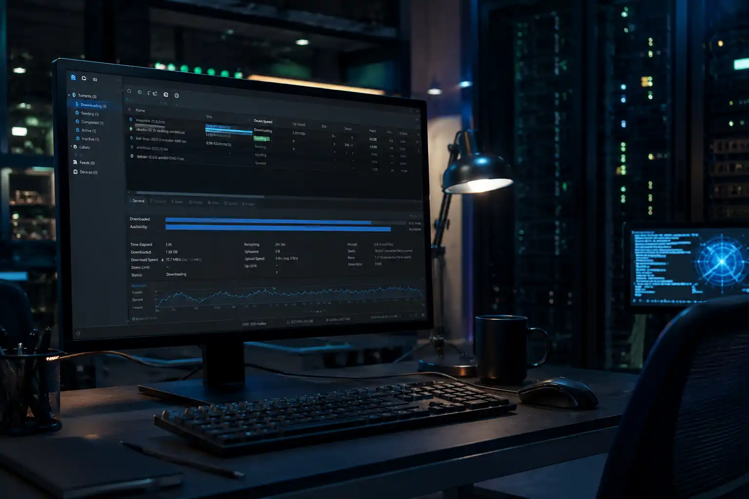 Modern computer displaying uTorrent software in a digital workspace