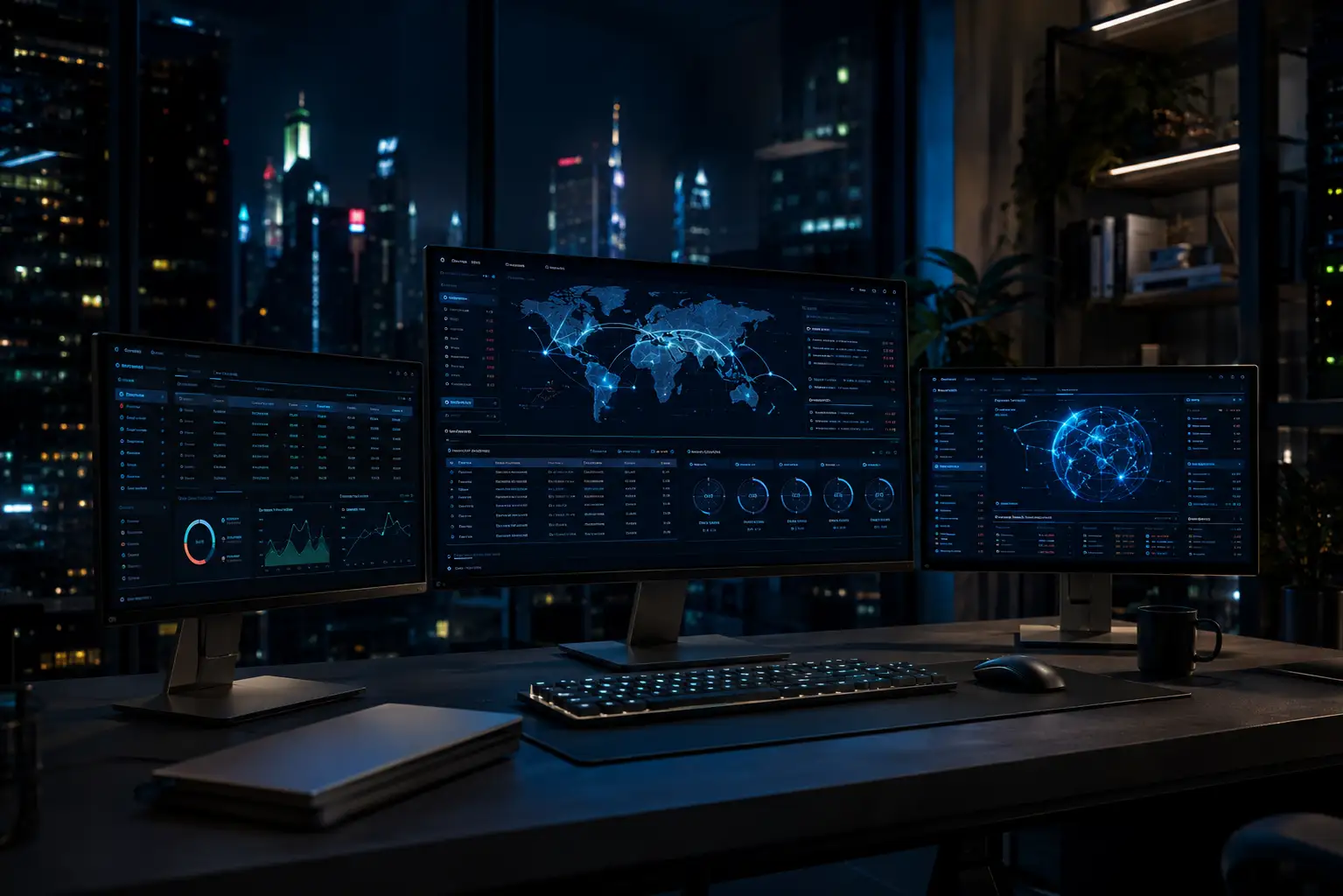 Cybersecurity dashboard showing internet IP address and network connectivity information