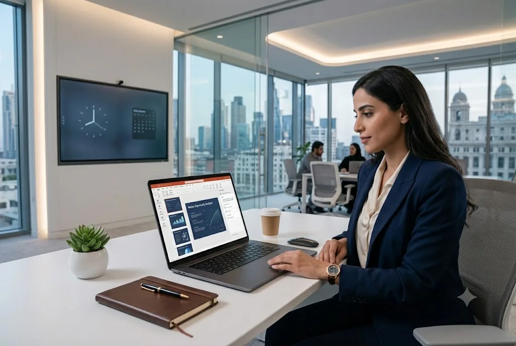 Professional creating business presentations using Beautiful AI software