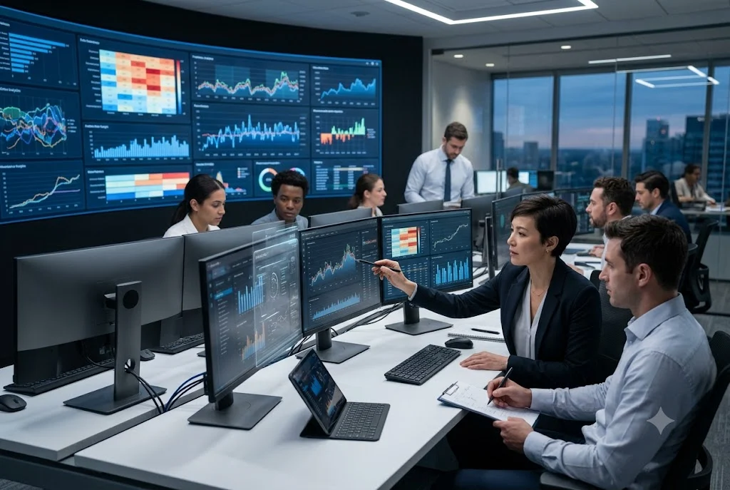 Data analytics platform displaying dashboards and business intelligence reports