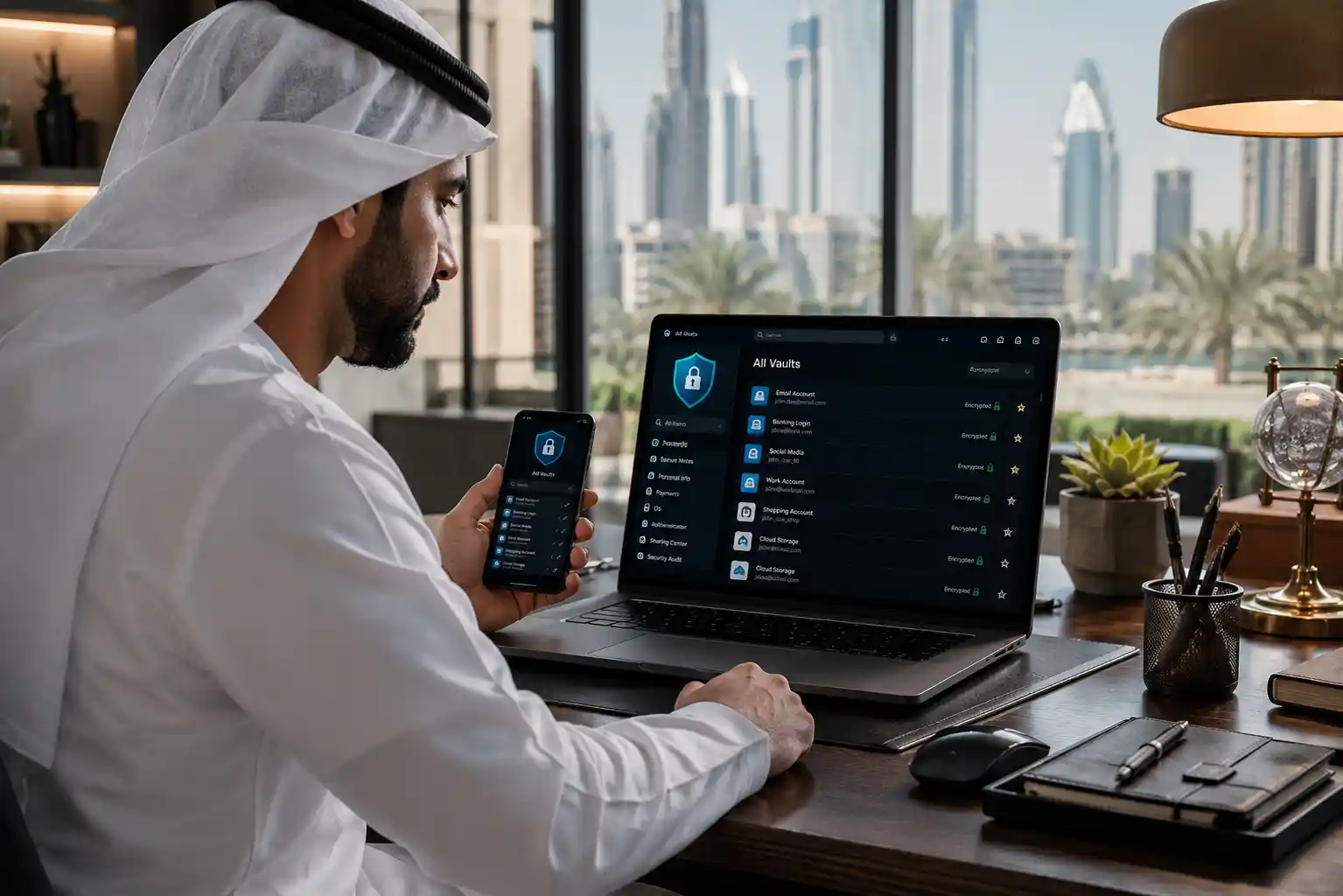 Secure password manager interface displayed on modern digital devices
