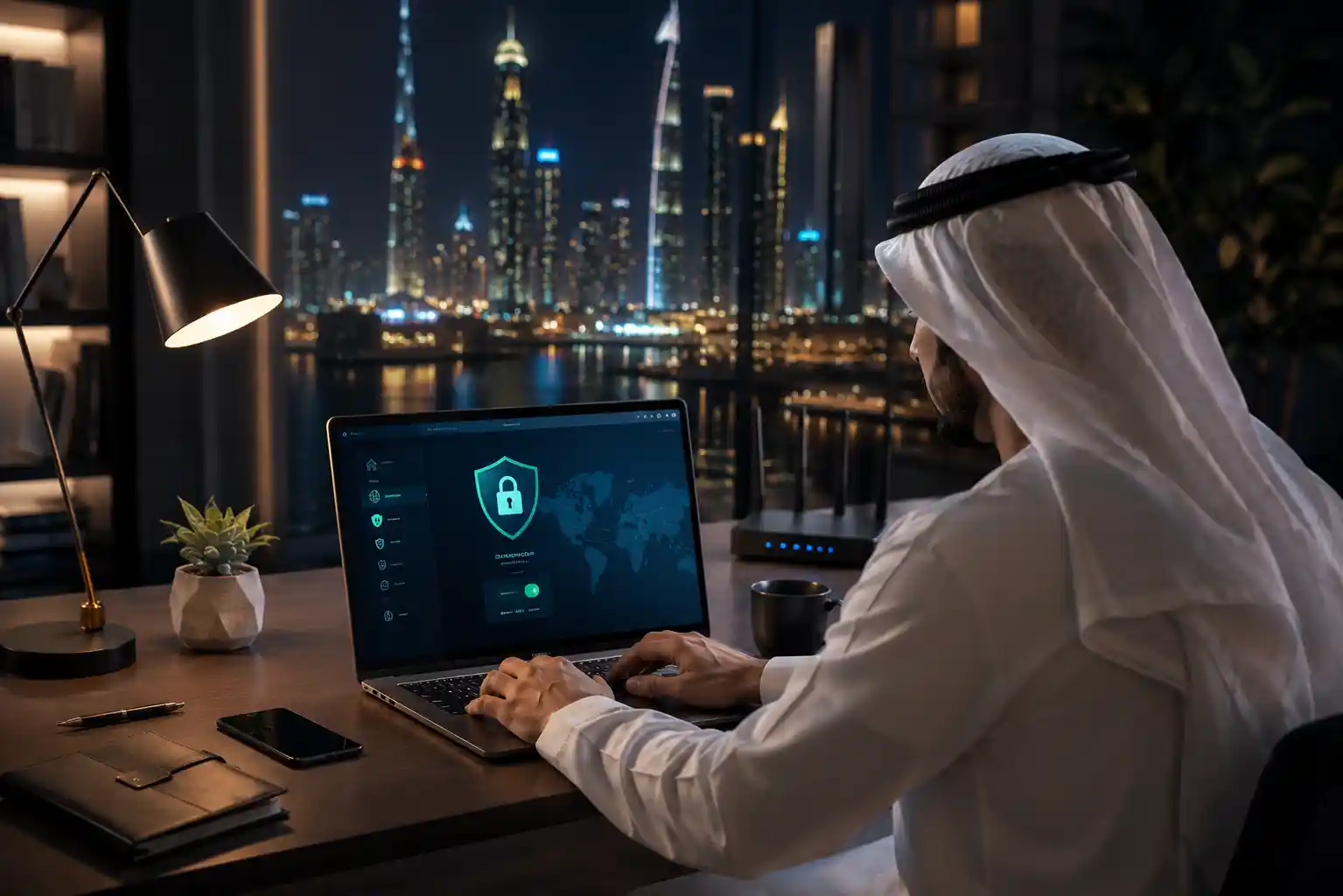 Secure VPN connection displayed on a modern laptop workspace