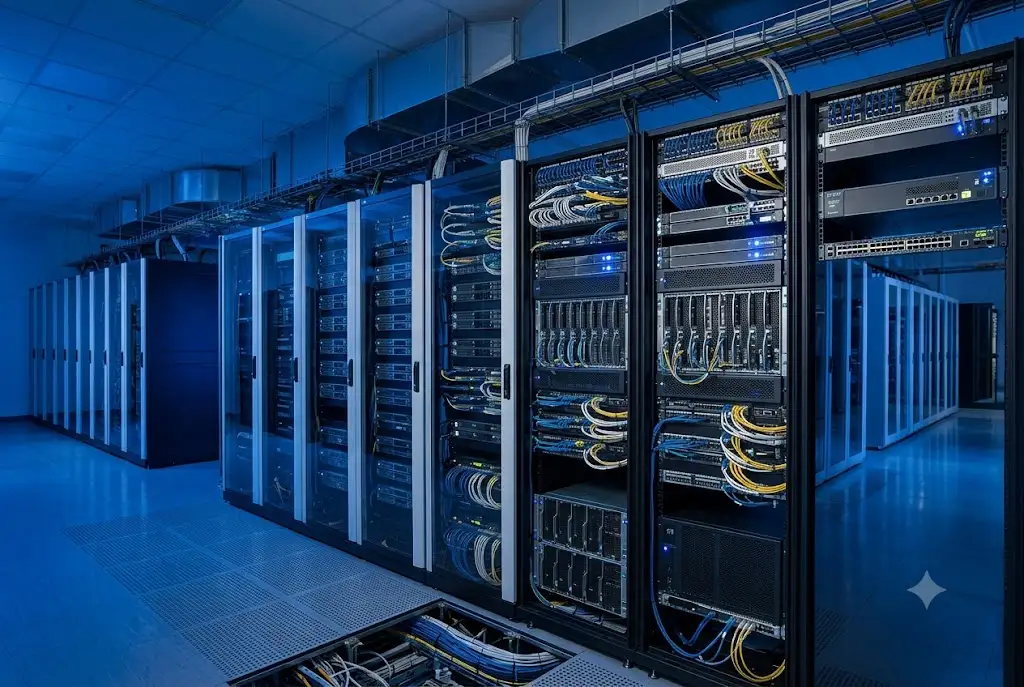 Modern web hosting data center with enterprise server infrastructure