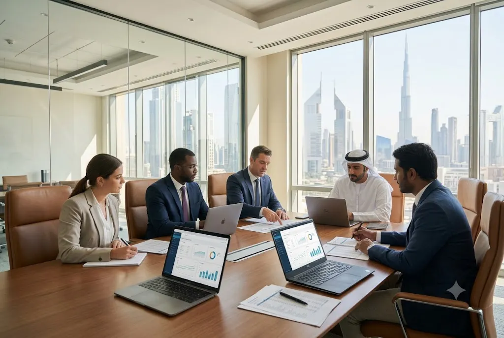 Professional bookkeeping company team managing financial records for a UAE business