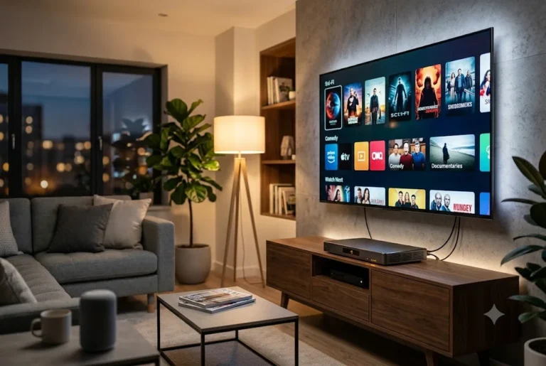 android tv box connected to a modern television for streaming and smart entertainment