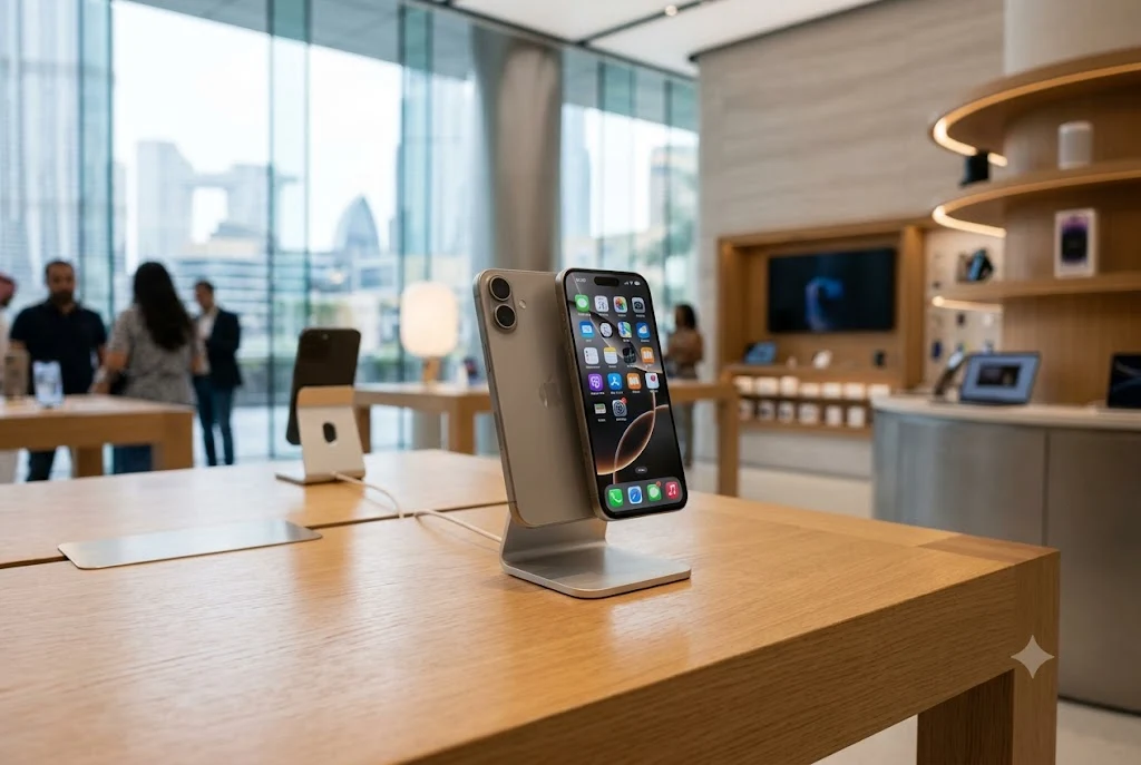 iphone 16 price in uae displayed in a premium electronics store environment