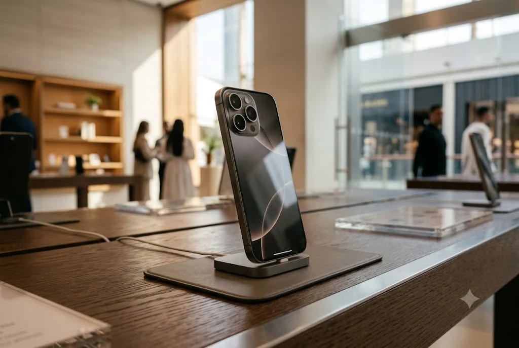 iphone 16 pro max 256gb price in uae displayed in a premium UAE electronics retail environment