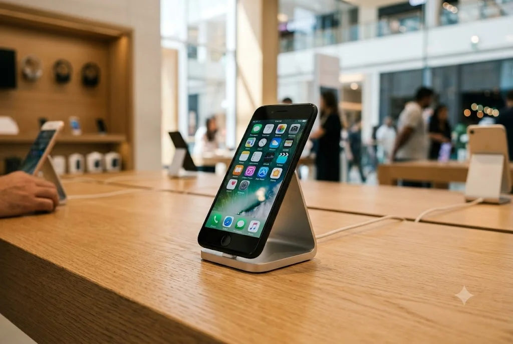 iphone 7 price in uae shown with Apple smartphone in a UAE electronics store