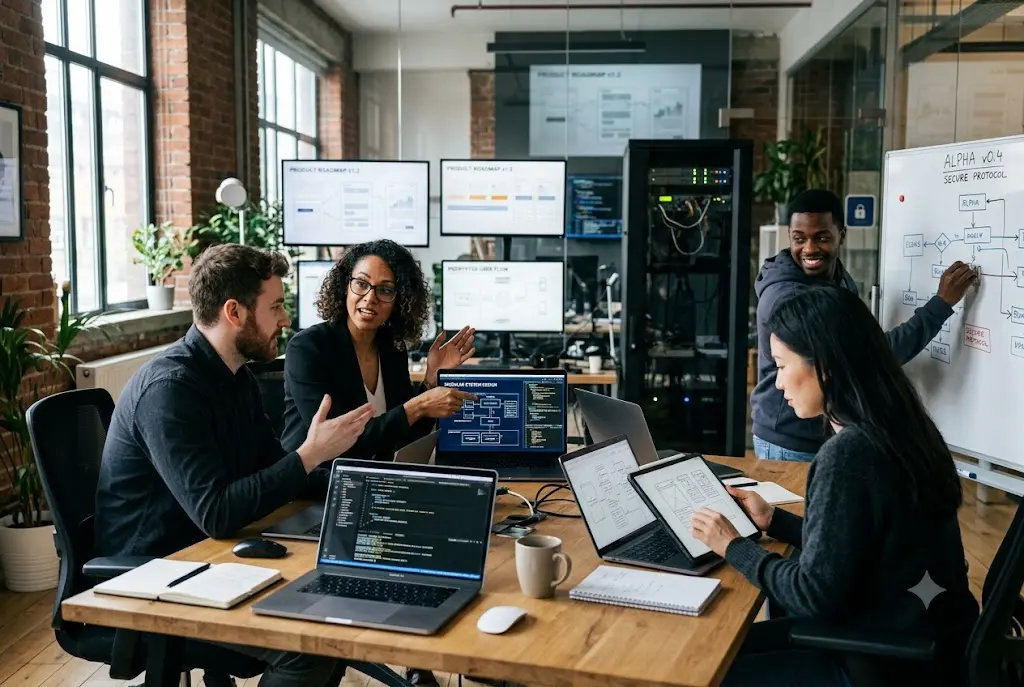 Stealth startup founders developing confidential technology products before launch