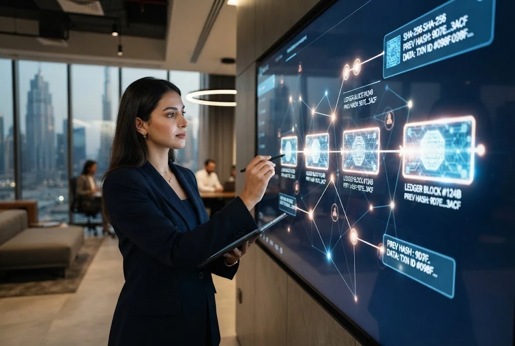 Blockchain technology explained for beginners with digital blocks and network nodes